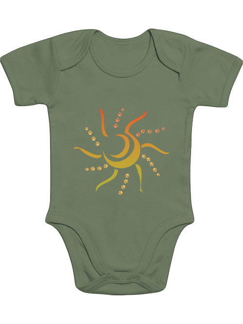 Milki´s Way Baby Body Baumwolle Sonne in Grün mit sonnigem Motiv auf der Vorderseite