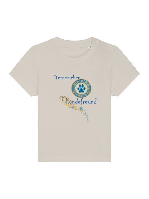 Baby T-Shirt Bio-Baumwolle Hundemotiv mit Sternzeichen und Hundeprint in Beige für Babys