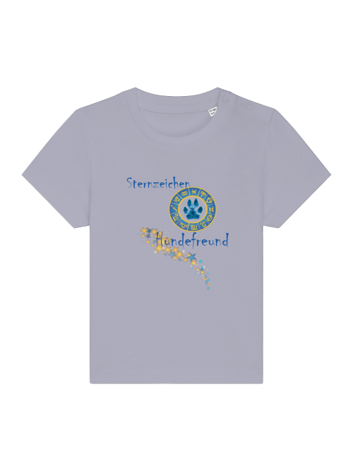 Baby T-Shirt Bio-Baumwolle Hundemotiv in lila mit Sternzeichen und Hundeaufdruck von Milki´s Way