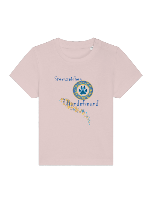 Baby T-Shirt Bio-Baumwolle Hundemotiv in hellrosa mit Sternzeichen und Hunde-Design für Babys