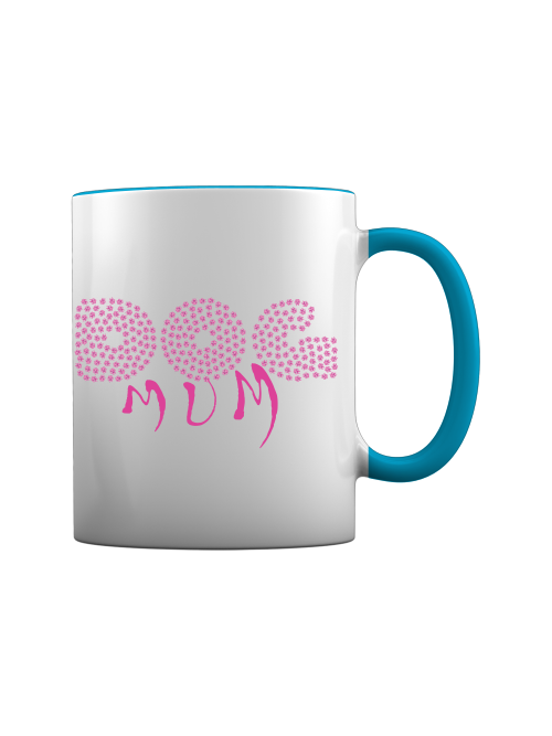 Weißer Becher mit Hundepfoten Print und blauem Henkel von Milki´s Way Accessoires