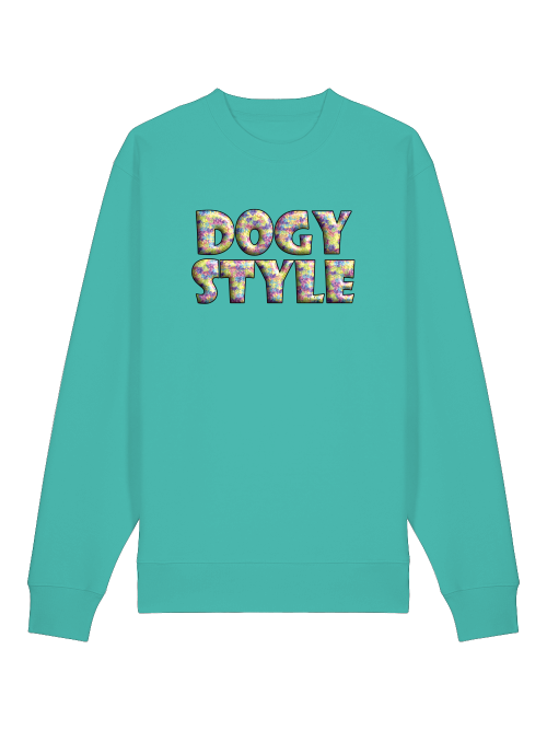 Bequemer Hundeliebhaber Sweater Geschenk von Milkis Way in türkis mit Doggy Style Aufdruck