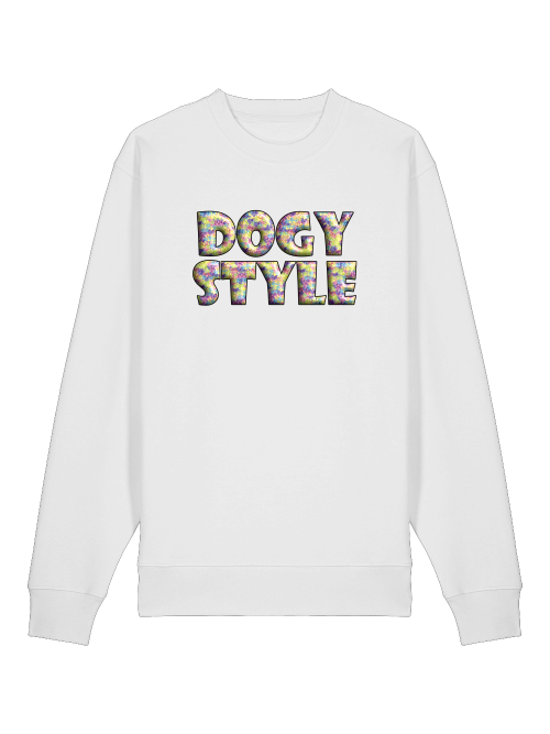 Weißer Milkis Way Sweatshirt mit buntem Dogy Style Print bequemer Hundeliebhaber Sweater Geschenk