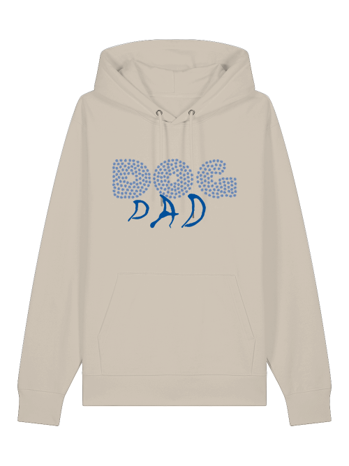 Beiger Milkis Way Bio-Baumwolle Hoodie mit Dog Dad Schriftzug in Blau