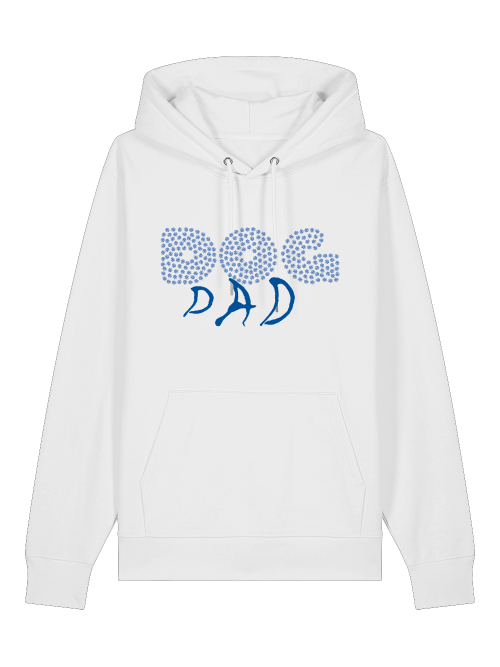 Milkis Way weißer Hoodie mit blauer Dog Dad Grafik aus Bio-Baumwolle
