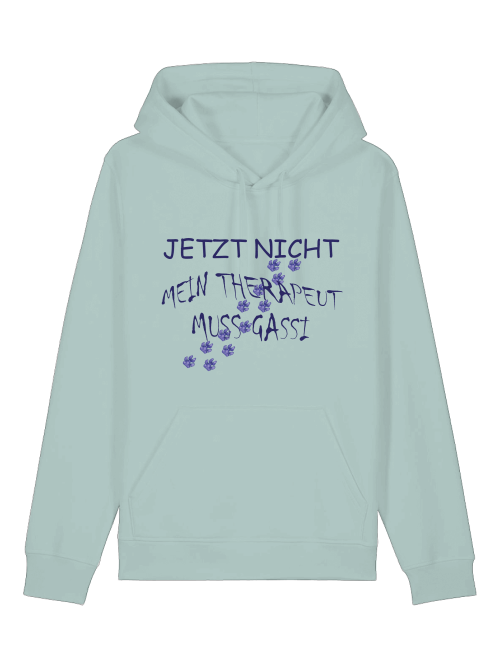 Milkis Way Bio Baumwolle Hoodie Hund in Hellblau mit Aufdruck Jetzt nicht mein Therapeut muss Gassi