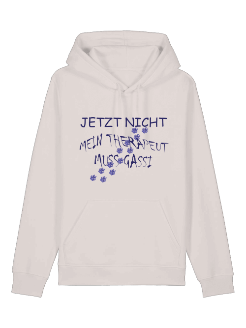 Milkis Way Bio Baumwolle Hoodie Hund mit Aufdruck Jetzt nicht mein Therapeut muss Gassi in Weiß