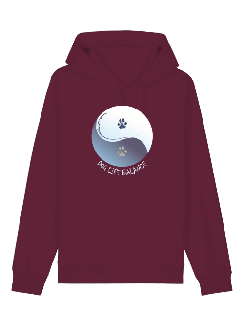 Milkis Way Bio Baumwolle Hoodie Hundeliebhaber in Bordeauxrot mit Yin-Yang Hunde Pfoten Design