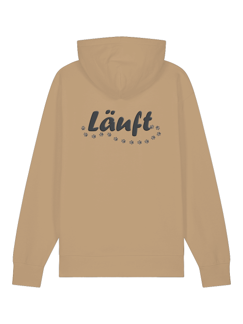 Beiger Bio Baumwolle Hoodie Hundeliebhaber mit Kapuze und Aufdruck Läuft auf der Rückseite