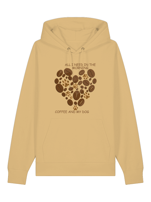 Beiger Bio Baumwolle Hoodie Hundeliebhaber mit Kaffeebohnen-Herzmotiv und Kängurutasche von Milkis Way