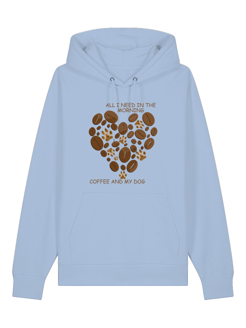 Milkis Way Bio Baumwolle Hoodie Hundeliebhaber in Hellblau mit Kaffeebohnen Herzdesign