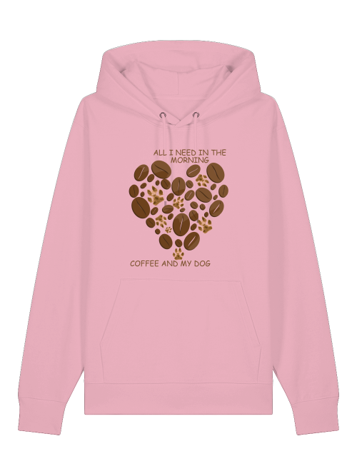 Milkis Way Bio Baumwolle Hoodie Hundeliebhaber in Rosa mit Kaffee und Hundemotiv Bedruckt