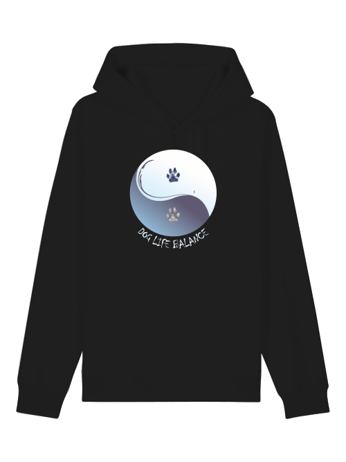 Schwarzer Bio Baumwolle Hoodie Hundeliebhaber mit Yin-Yang Pfoten Motiv von Milkis Way