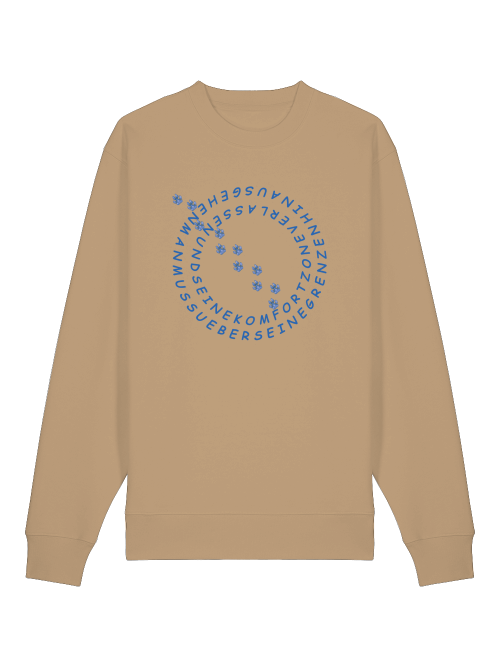 Milkis Way Bio Baumwolle Sweatshirt Hundeliebhaber in Beige mit blauem Spiraldruck auf der Vorderseite