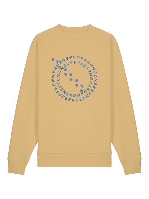 Bio Baumwolle Sweatshirt Hundeliebhaber in Beige mit blauem Pfoten- und Schriftzug Design von Milkis Way