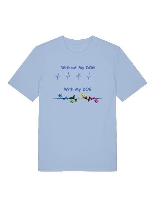 Milkis Way Bio Baumwollshirt Hundemotiv hellblau mit Dog-EKG und farbigen Pfoten