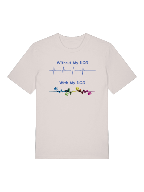 Milkis Way Bio Baumwollshirt Hundemotiv mit Herzschlag- und Pfotendesign in Blau und Bunt
