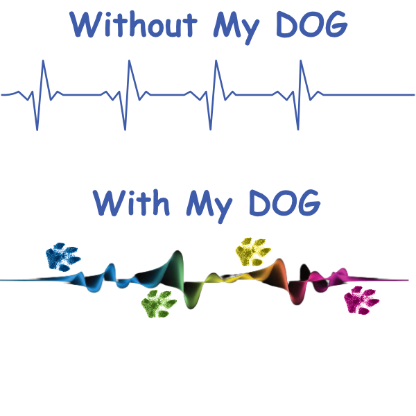 Bio Baumwollshirt Hundemotiv von Milkis Way mit blauem und buntem Hunde-Pfoten-Design und Herzfrequenzlinien