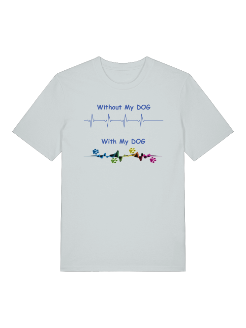 Milkis Way Bio Baumwollshirt Hundemotiv in Weiß mit buntem Pfoten- und Herzschlag-Design