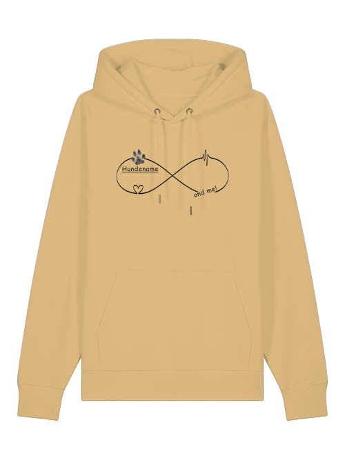 Milkis Way Bio Hoodie Geschenk für Hundefreunde mit Unendlichkeitszeichen und Hundemotiv in Beige