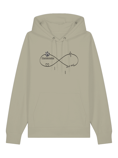 Bio Hoodie Geschenk für Hundefreunde von Milkis Way mit Unendlichkeitszeichen und Hundemotiv