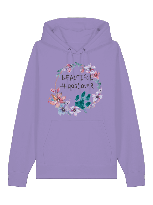 Lila Bio Hoodie mit Hundemotiv kaufen von Milkis Way mit floralem Doglover Design