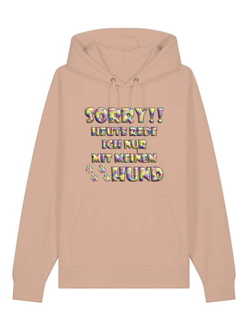Bunter Hoodie für Hundeliebhaber in Beige mit Aufdruck Sorry heute rede ich nur mit meinem Hund von Milkis Way