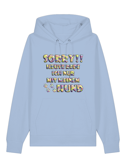 Bunter Hoodie für Hundeliebhaber von Milkis Way mit lustigem Hundespruch in hellblau