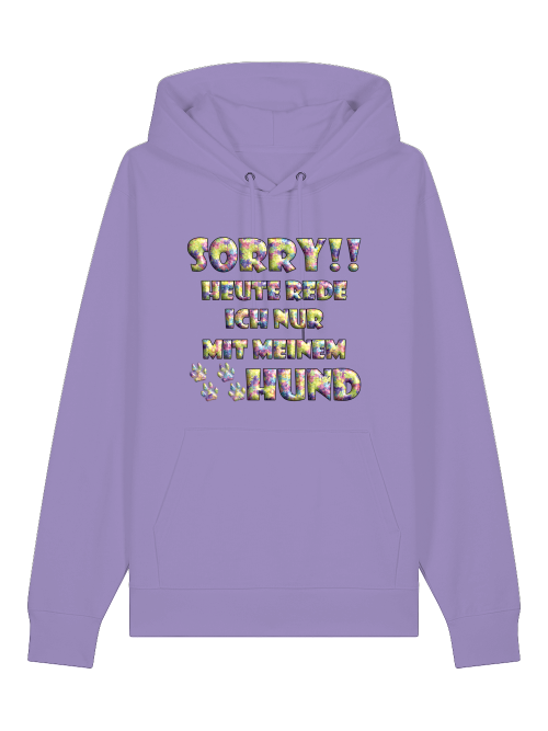 Lila bunter Hoodie für Hundeliebhaber mit Schriftzug Sorry heute rede ich nur mit meinem Hund von Milkis Way