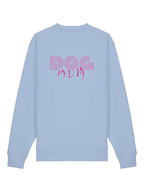 Dog Mum Sweatshirt Bio-Baumwolle in Hellblau mit pinkem Schriftzug von Milkis Way