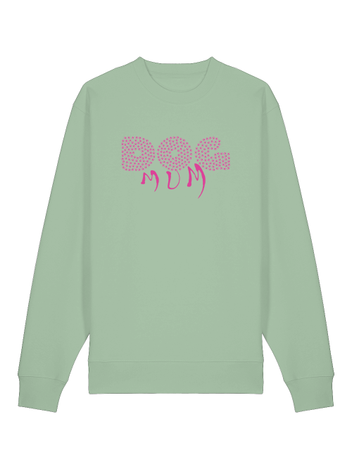 Milkis Way Dog Mum Sweatshirt Bio-Baumwolle in Hellgrün mit pinkem Schriftzug für Hundeliebhaber