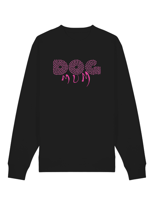 Schwarzes Dog Mum Sweatshirt Bio-Baumwolle von Milkis Way mit pinkem Schriftzug und langärmeligem Design