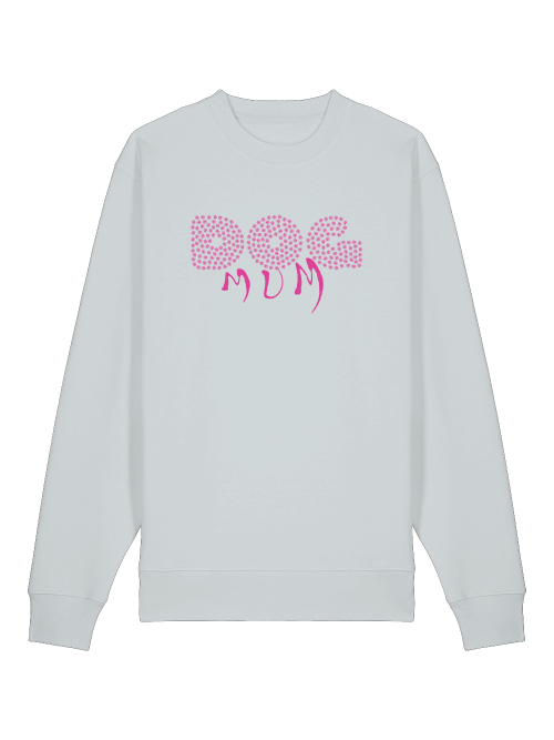 Dog Mum Sweatshirt Bio-Baumwolle von Milkis Way in hellgrau mit pinkem Schriftzug und rundem Ausschnitt