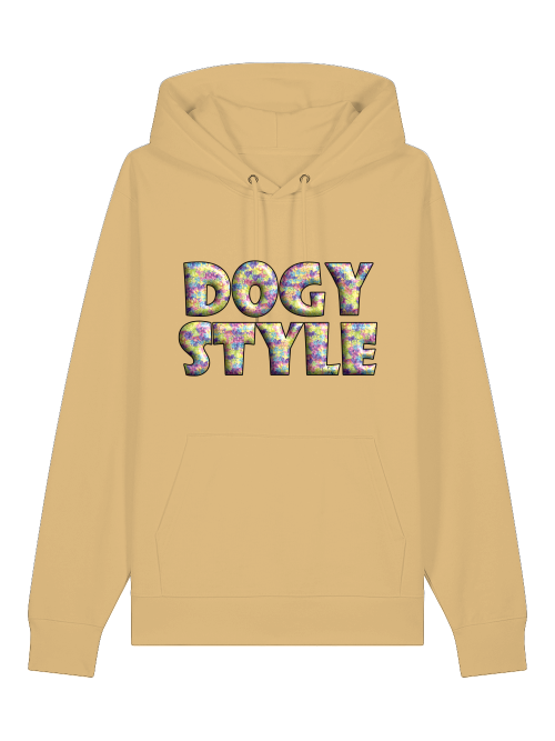 Milkis Way farbenfroher Hundepfoten Hoodie in Beige mit buntem Doggy Style Print