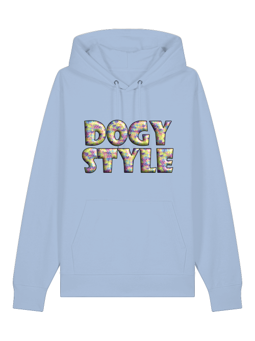 Milkis Way farbenfroher Hundepfoten Hoodie in Hellblau mit großem DOGY STYLE Schriftzug
