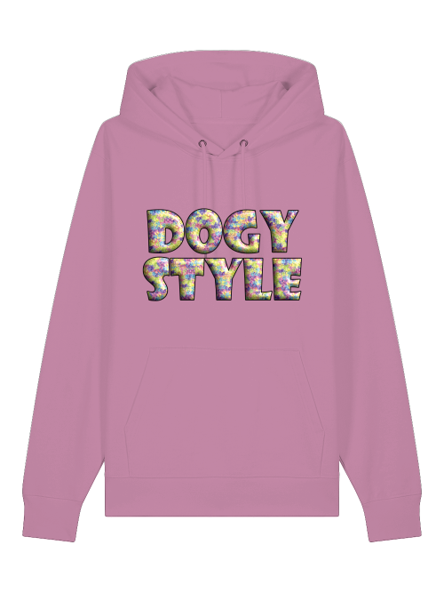 Milkis Way farbenfroher Hundepfoten Hoodie in Rosa mit Dogy Style Print vorne