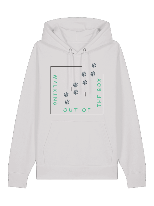 Weißer Hoodie mit Hundepfoten Print und grünem Schriftzug von Milkis Way