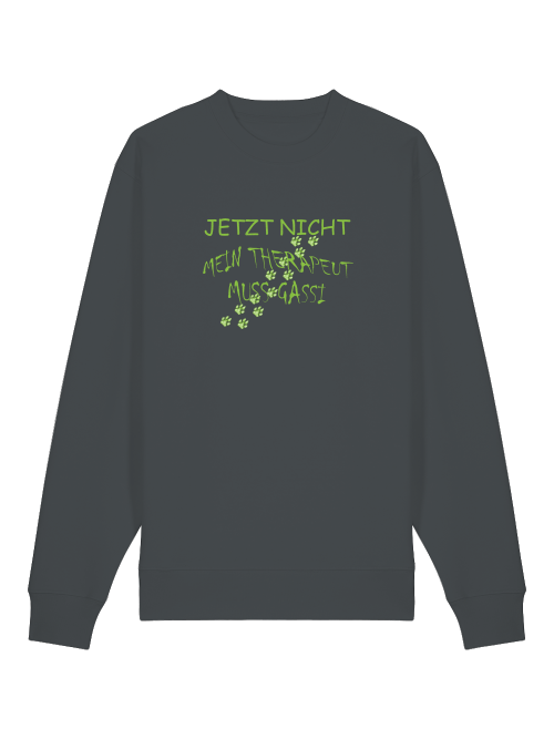 Milkis Way Hund Sweatshirt Bio Baumwolle in dunkelgrau mit grünem Text und Pfotenprint