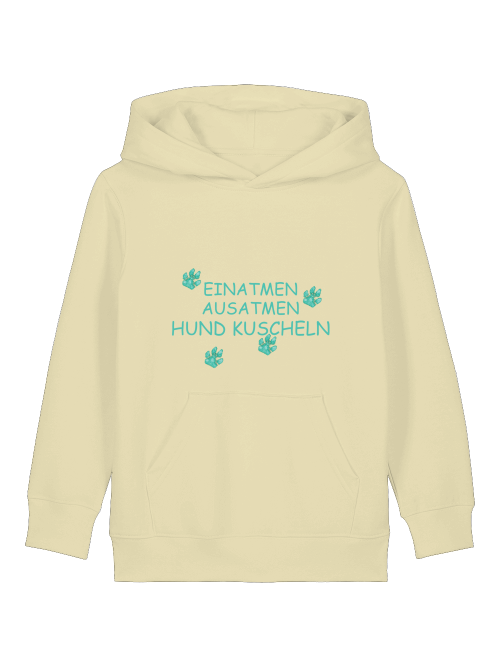 Milkis Way Kinder Hoodie Hundemotiv Bio-Baumwolle in Beige mit Hundepfoten und Textdruck