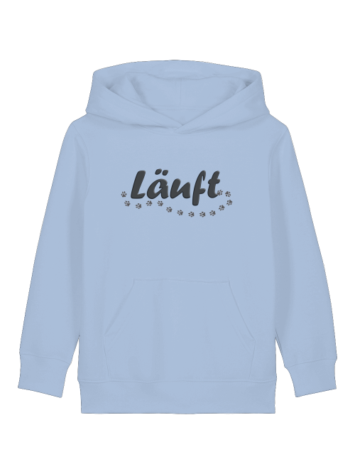 Kinder Hoodie mit Hundepfoten in Hellblau mit Aufdruck Läuft von Milkis Way