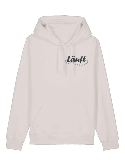 Nachhaltiger Hoodie für Hundefreunde in Hellgrau mit Kapuze und Lässt Aufdruck von Milkis Way