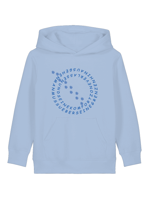 Nachhaltiger Hoodie für Kinder mit Hundemotiv in Hellblau von Milkis Way mit Kapuze und Kängurutasche