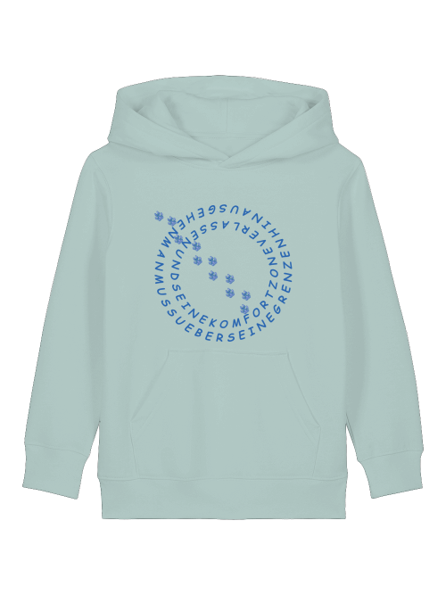 Nachhaltiger Hoodie für Kinder mit Hundemotiv in Hellblau von Milkis Way mit Kapuze