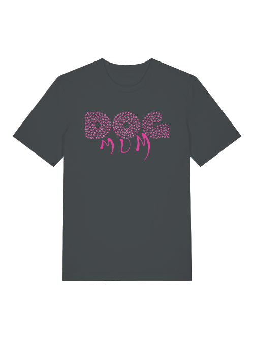 Nachhaltiges Geschenk für Hundemama T-Shirt von Milkis Way in dunkelgrau mit pinkem DOG MUM Design