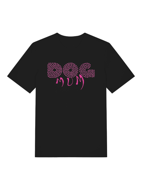 Schwarzes Milkis Way T-Shirt mit pinkem Dog Mum Design als nachhaltiges Geschenk für Hundemama