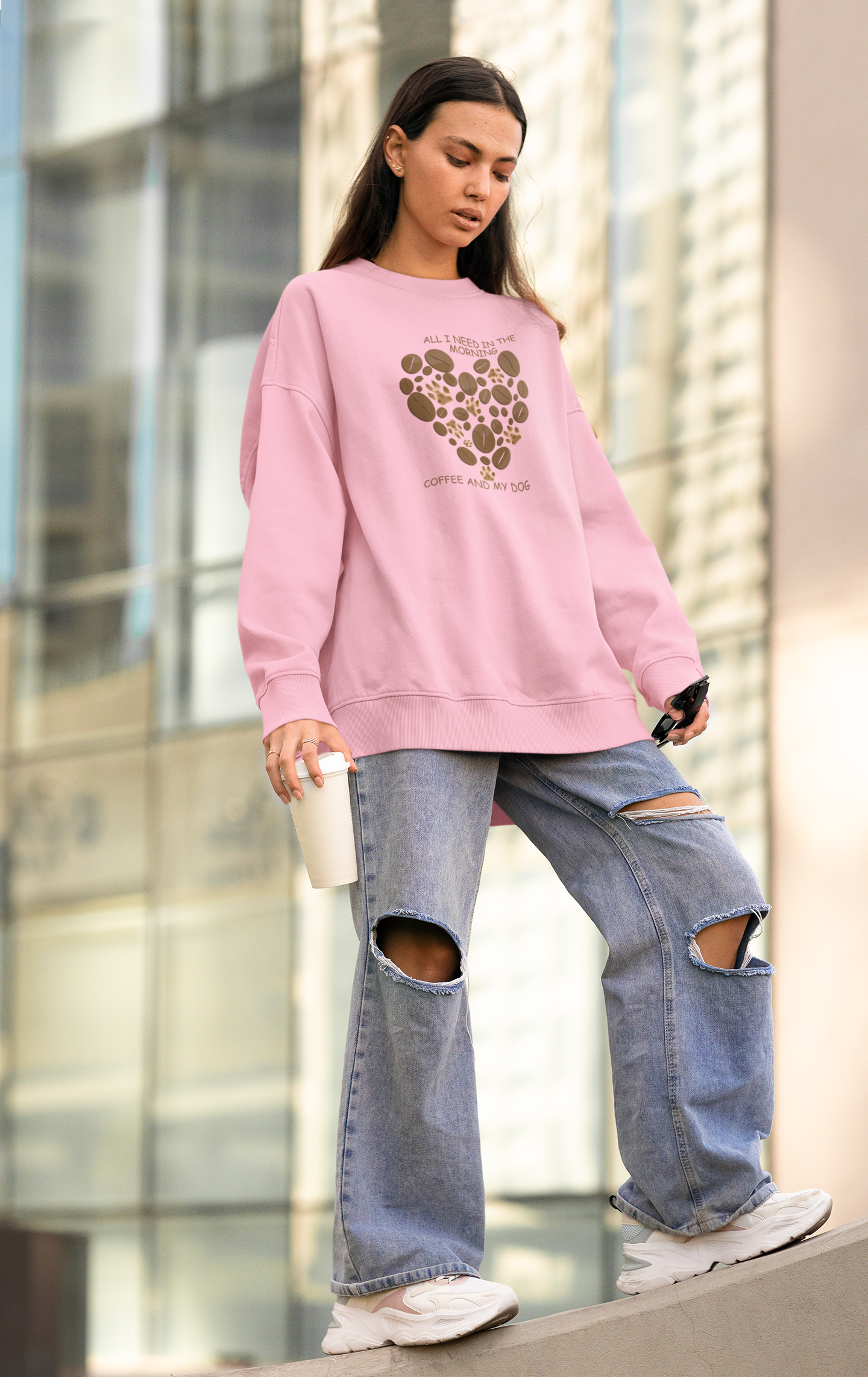 Oversize Damen Sweatshirt Hundemotiv in Rosa von Milkis Way mit lässigem Look und bequemem Schnitt