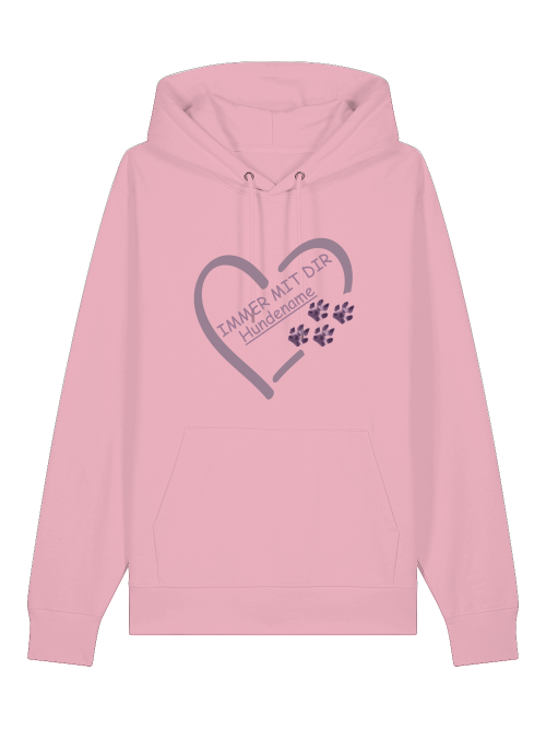 Rosa personalisierter Hoodie mit Hundepfote und Herzmotiv von Milkis Way