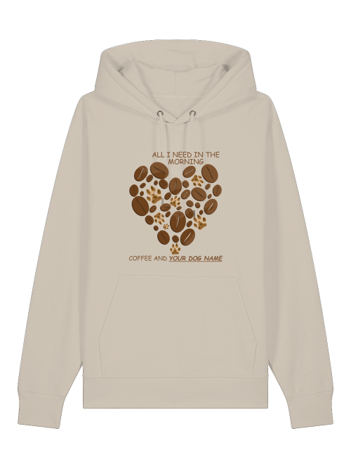 Beiger Hoodie von Milkis Way mit Kaffeebohnen Herzdesign personalisiertes Geschenk für Hundebesitzer