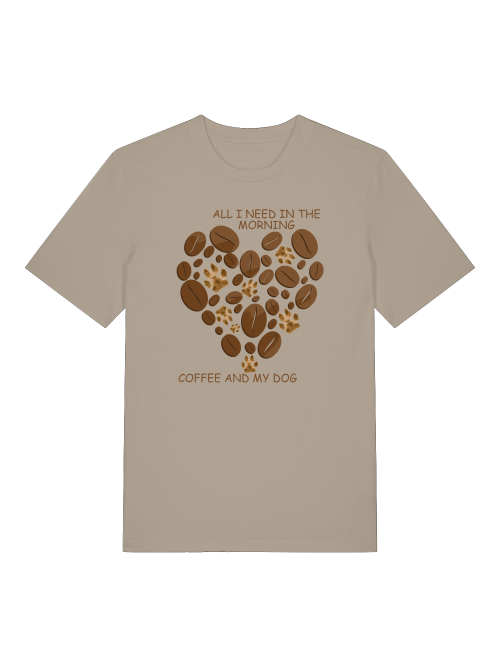 Beiges Shirt mit Hundepfoten und Kaffeebohnen Motiv in Herzform von Milkis Way