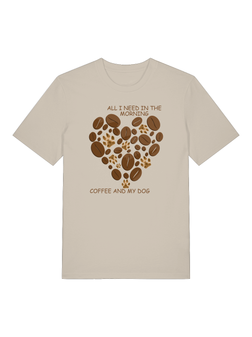 Beiges Shirt mit Hundepfoten und Kaffeebohnen Herzmotiv von Milkis Way